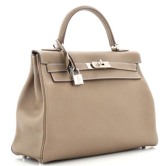 Hermes Kelly Handbag Bicolor Togo with Palladium Hardware 32 Neutral - Picture 3 of 8